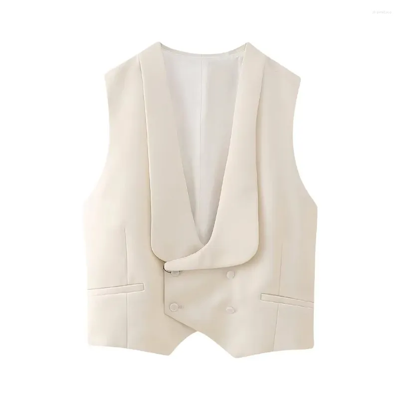 Gilets Femmes Femmes Double Boutonnage Gilet Manteau Dames Col V Profond Veste Sans Manches 2024 Automne Chic Gilet Hauts Vêtements D'extérieur