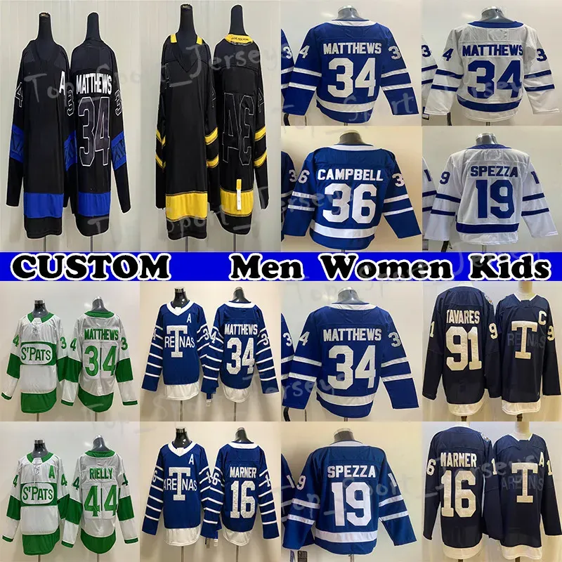 Maillot de hockey 34 Auston Matthew 91 John Tavares 16 Mitchell Marner 36 Jack Campbell Personnalisé Hommes Femmes Jeunes N'importe quel nom N'importe quel numéro Afficher le logo O 58