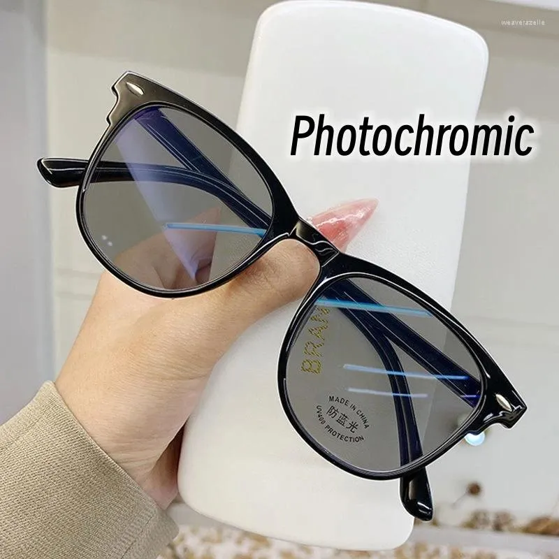 Solglasögon unisex pochromic nära siktglasögon överdimensionerade anti -strålning anti blå ljus myopia glasögon vision vård glasögon 0 till -6.0
