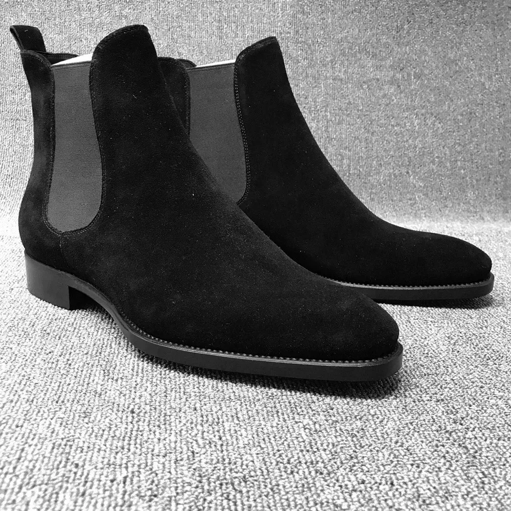 Homens Chelsea Botas Preto Marrom Veludo Alto Ankle Dress Sapatos Caminhada Resistente ao Desgaste Botas de Hombre 240102