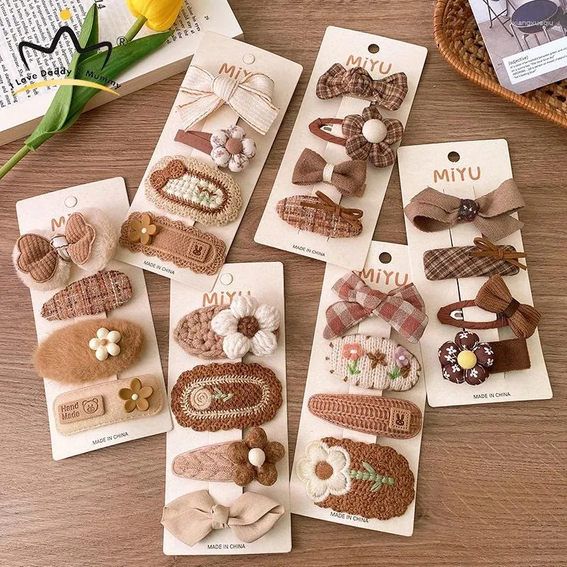 Accessori per capelli 4 pezzi/set fermagli per fiocco in tessuto color caffè per bambini cartoni animati fiore principessa ragazze forcine barrette copricapo