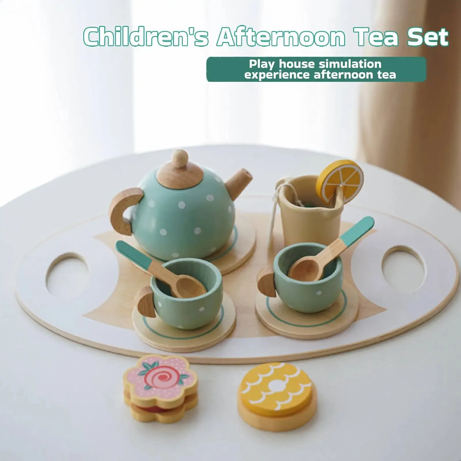 Keukens Speelvoedsel Houten Afternoon Tea Set Speelgoed Fantasiespel Voedsel Leren Rollenspel Vroeg educatief speelgoed voor peuters Meisjes Jongens Kinderen Geschenken 231218