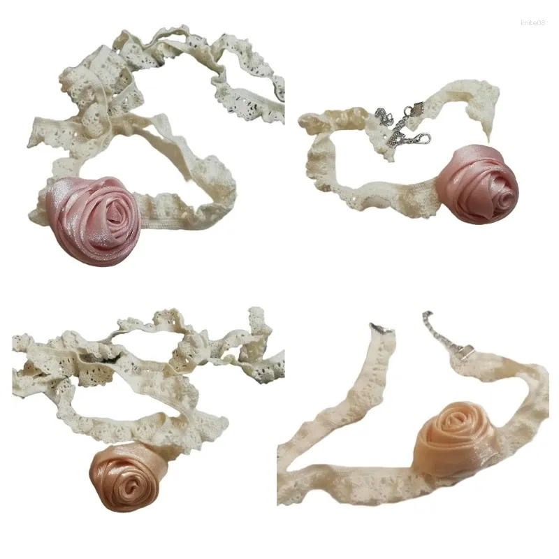 Ожерелья с подвесками, кружевное колье-колье с цветочным принтом, элегантное тканевое ожерелье с цветком на ключице, короткая цепочка для женщин, уникальные украшения для девочек-подростков 634D