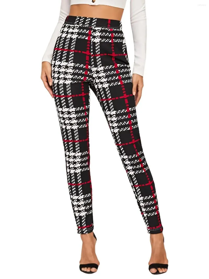 Pantalons pour femmes en hiver décontracté confortable femmes leggings plaid tricot taille haute crayon corée élasticité