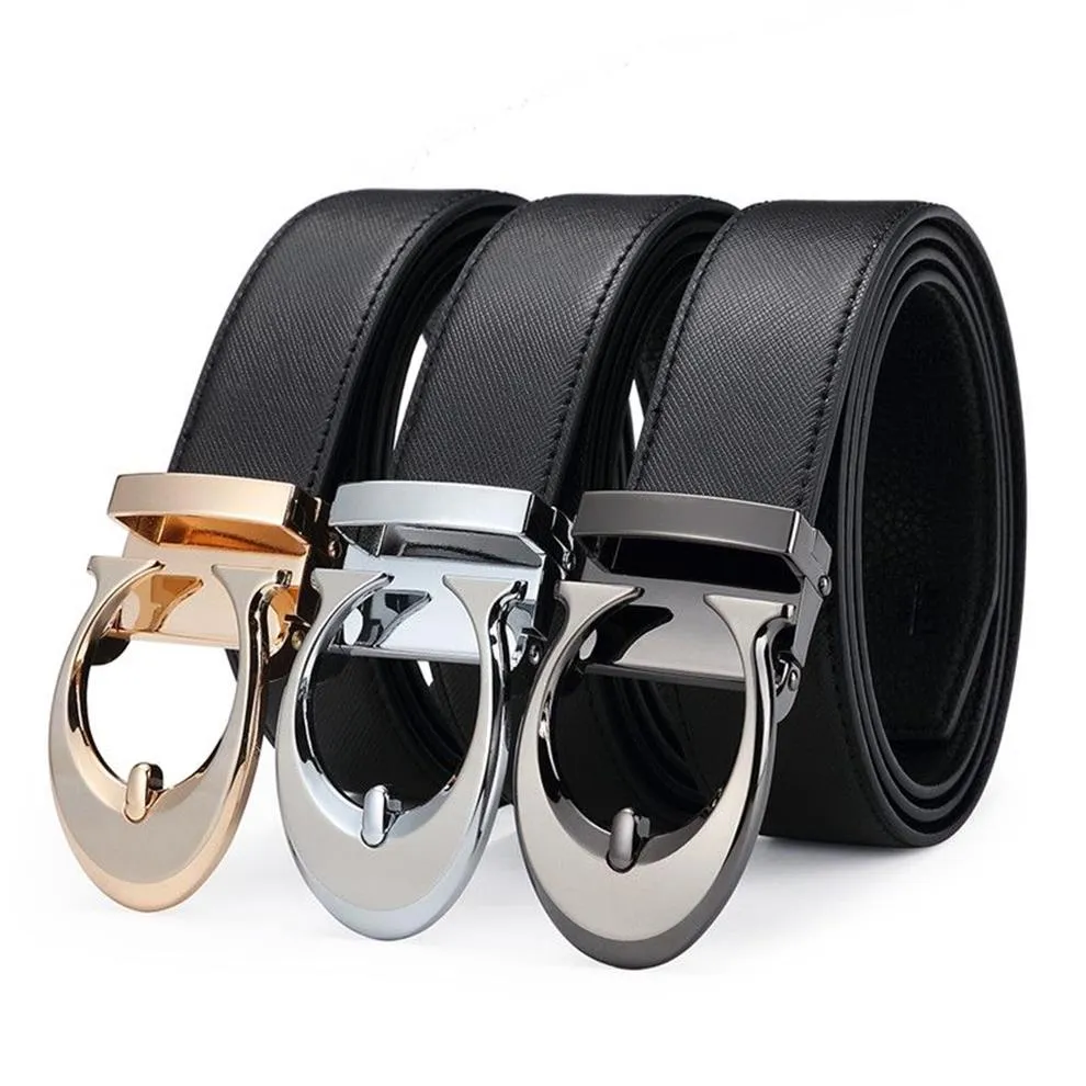 Fashion Mens Business Belts Sloothing Buckle Double-Sided Använd äkta läderbälten för män i midjebältet 240T