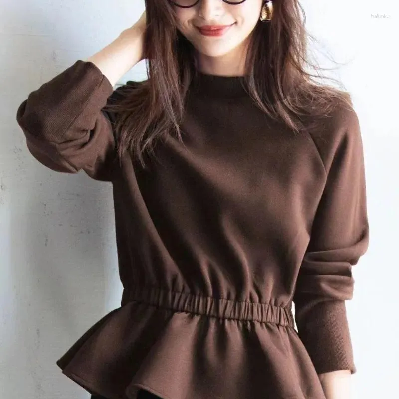 Women's Hoodies Autumn Winter Fashion Elegant Round Neck Pullover Long Sleeve Solid Sweatshirt Casual Versatile Western Commuter Tops