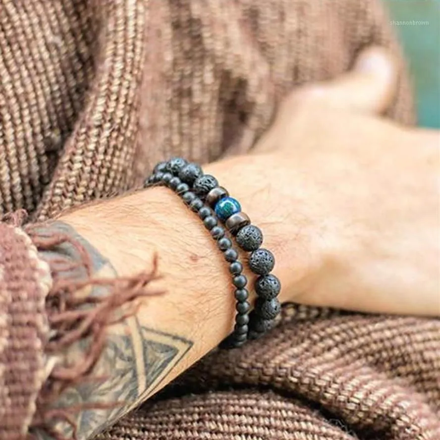 Hebras de cuentas pulsera de hombre cuentas pulseras Lava Natural Homme brazaletes de moda pulsera cuentas de madera accesorios joyería masculina Custom305j