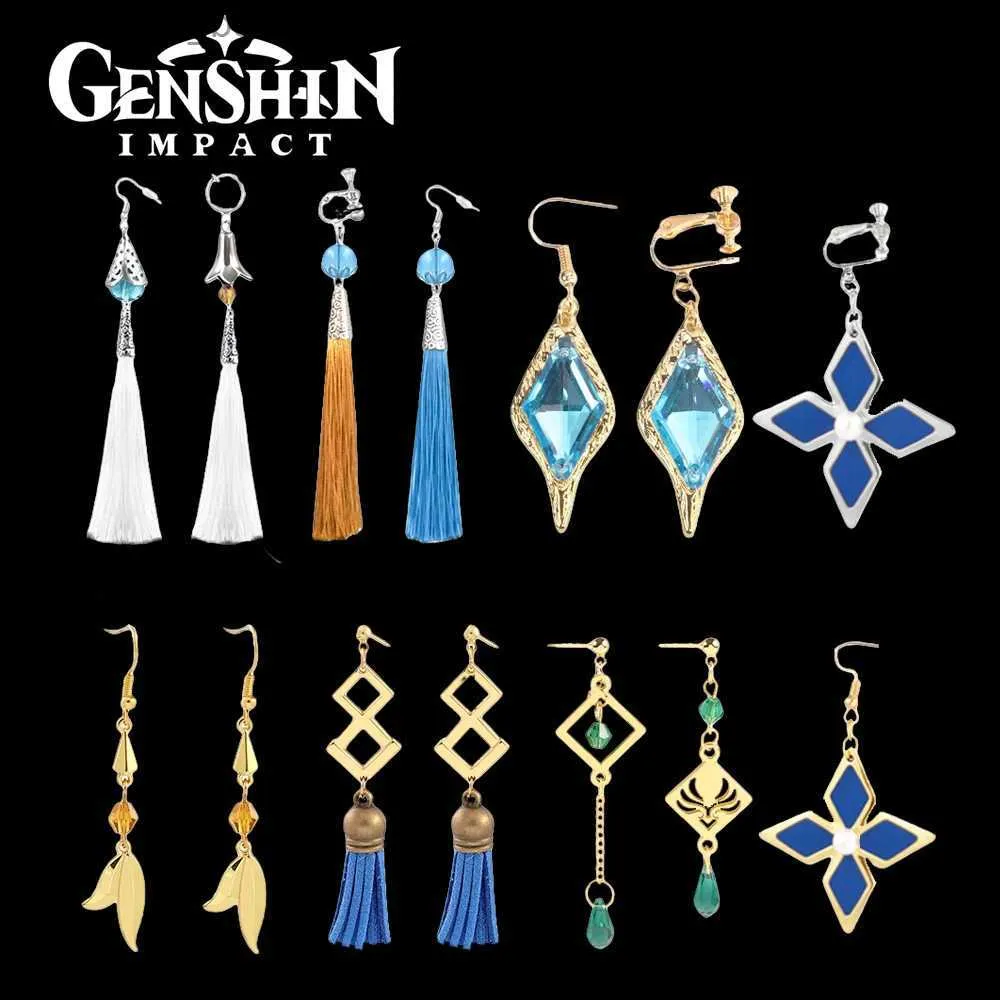 Brincos de Cosplay de Chandelier Genshin Brincos de cosplay Zhongli qiqi Tartaglia Kaeya Alberch CLIP DE EARRAÇÃO EAR CLIP DE CLIP DE FASE APSES DE JOIXASL231219