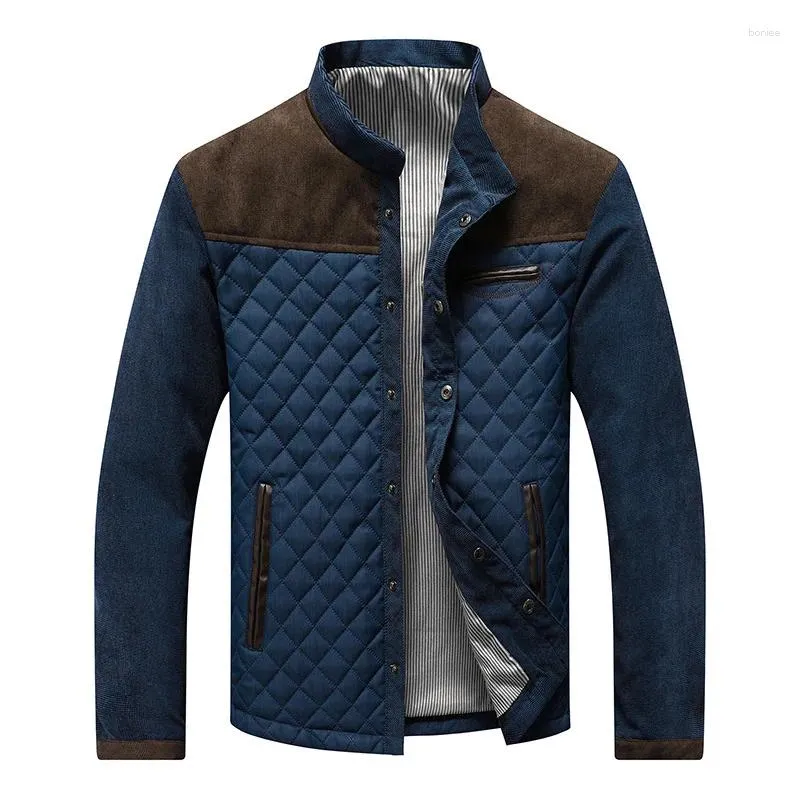 Vestes pour hommes Loisirs Non à capuche Poches à couture latérale à carreaux en stock Veste à fermeture éclair Printemps et automne Épaissi Bleu Ajusté Jeunesse