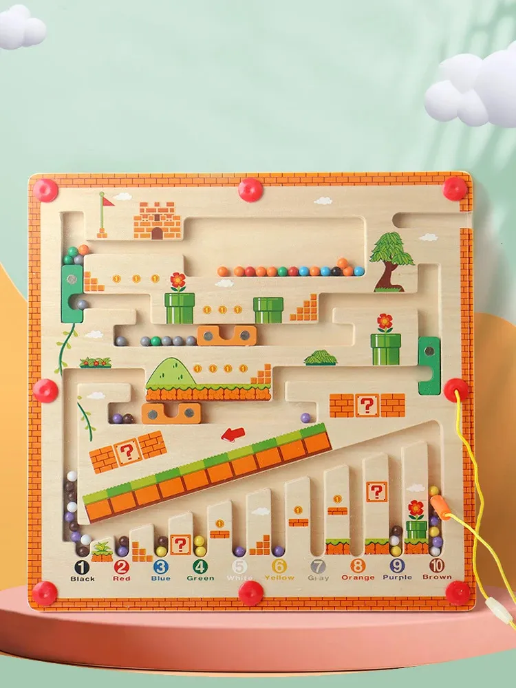 Juguete Montessori Laberinto Magnético De Madera – Tren De Números Y Colores Con 10 Vagones Y Bolas, Aprender A Contar Y Clasificar, Regalo Educativo Para Niños 3+ Años