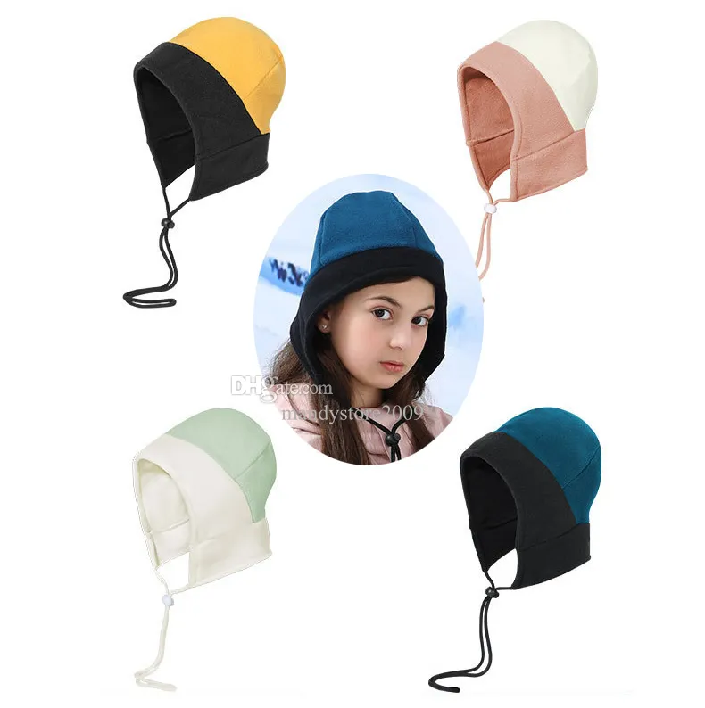 Mode Patchwork Enfants Chapeau D'hiver Coupe-Vent Oreille Chapeau De Protection Avec Corde Réglable Sports De Plein Air Couvre-chef En Gros 4 Belles Couleurs