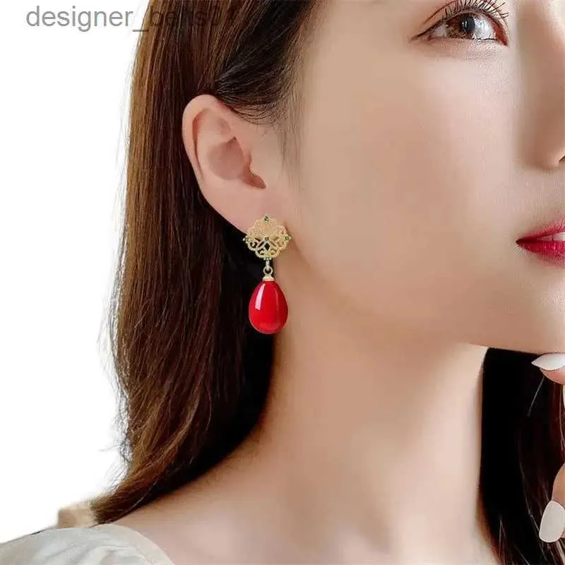 Dangle Shandelier 2023 New 925 Sterling Silver Micro Inlaid Chinese Knot Pearl Earrings Feminity Red Eardrops Anti Allergy EarringsGiftl231219
