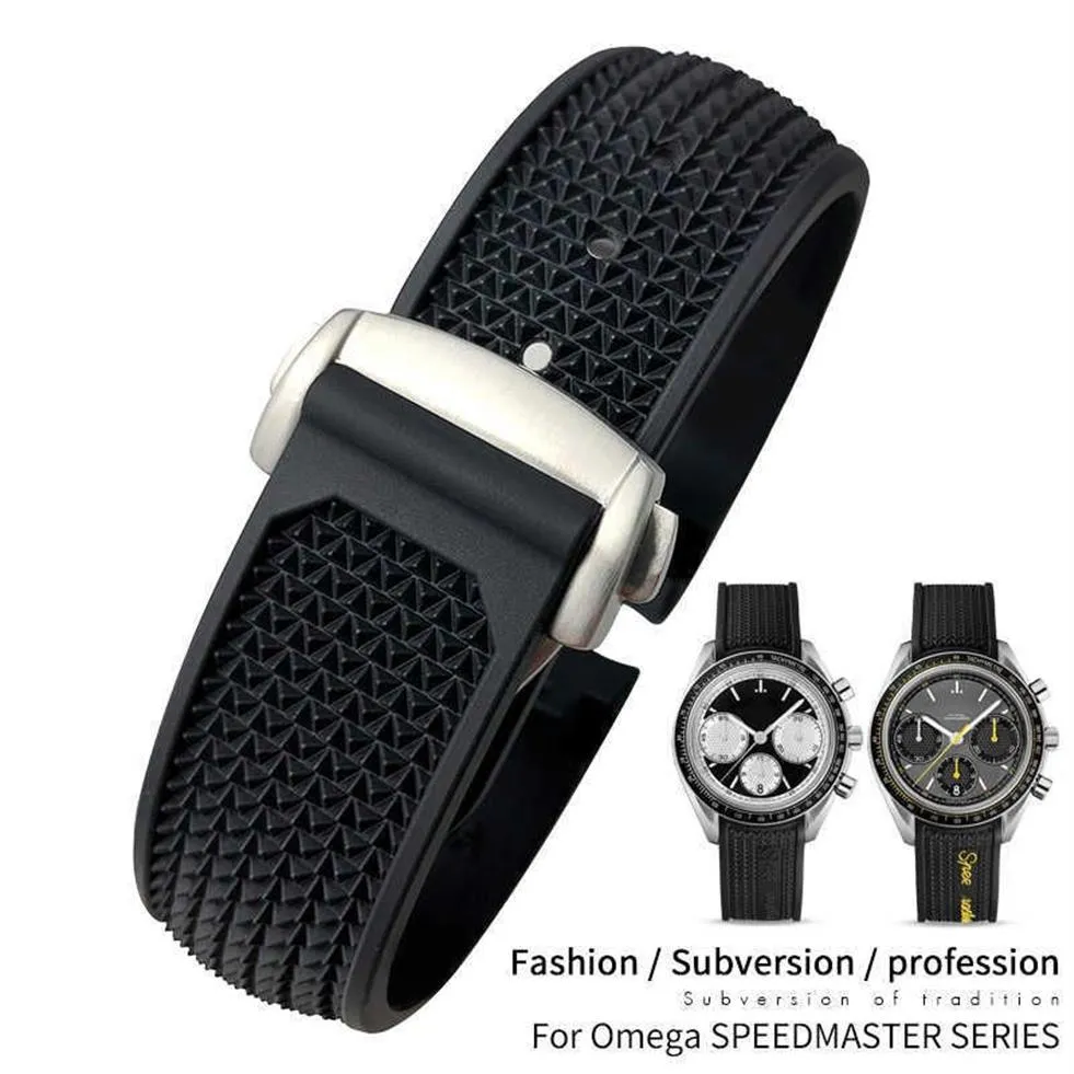 Assista Bandas 20mm 21mm 22mm 18mm 19mm Alta Qualidade Borracha Silicone Watchband Fit para Omega Speedmaster Watch Strap Aço Deployment262y