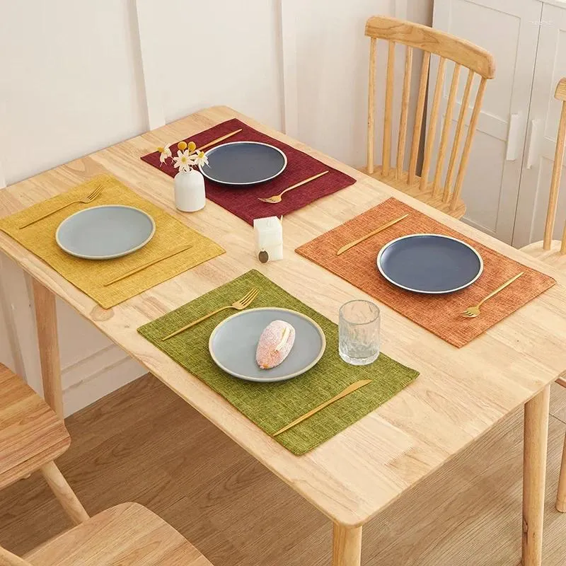 Tischsets Nordic Einfache Feste Farbe Leinen Tischset Nicht-Slip Hitzebeständige Waschbare Platte Matte Für Esszimmer Schüssel Hause decor