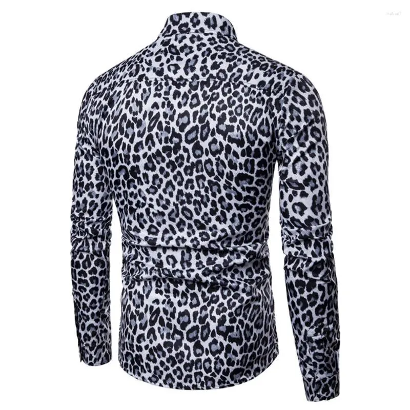 Mäns casual skjortor Fashionabla Leopard Print Shirt Slim Fit Long Sleeve Button Down Tops M 3XL White/Brown