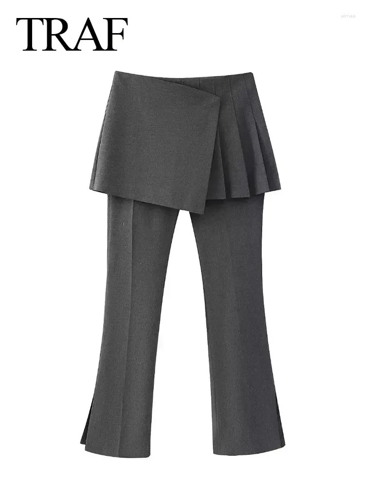 Spodnie damskie Spring Women Fashion spodnie solidne, szczupłe plisowane spódnica nakładka długa kobieta Wild High Street Females Culottes