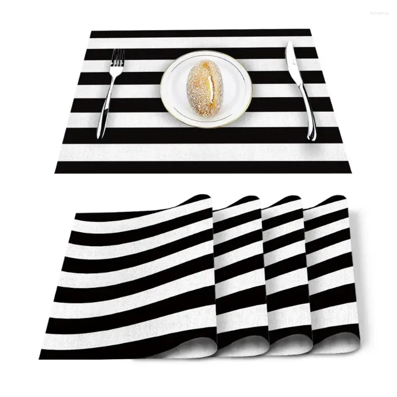 Tovagliette da tavolo Strisce Nero Bianco Modello semplice Tappetino Decorazione della cucina Tovaglietta Tovagliolo per accessori da pranzo di nozze