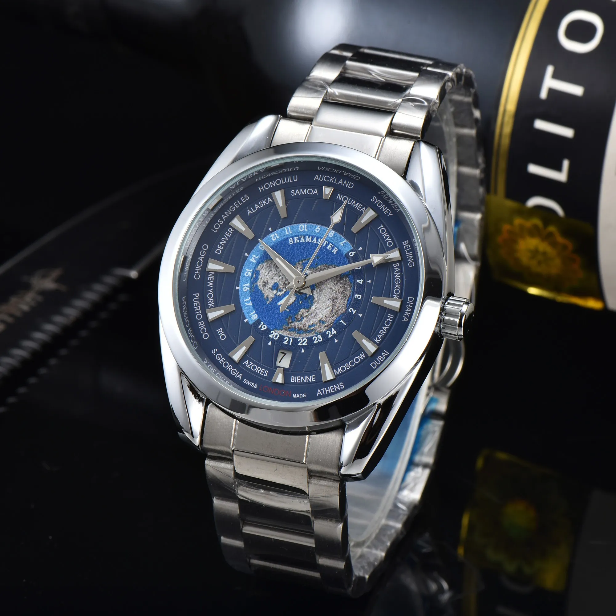 Neue Alloy World Herrenuhren, klassisch, 43 mm, Herren-Luxusuhr, automatische Legierung, mechanische Uhr, Designer-Armbanduhr