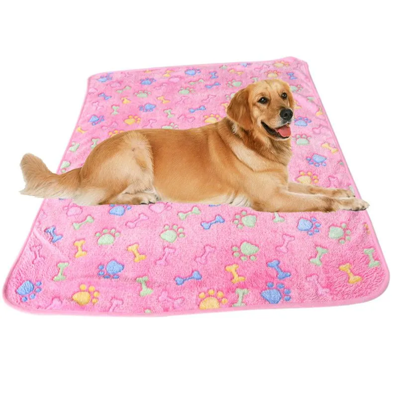 Pets Winter Blanket Floral Pet Sleep Warm Paw Print Towel Dog Cat Puppy Fleece Soft Dog Blanket Multi-size