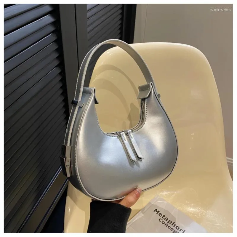 Abendtaschen Solide Reißverschluss Schulter Innenfach 2024 für Frauen Mode Kunstleder Crescent Damenhandtaschen
