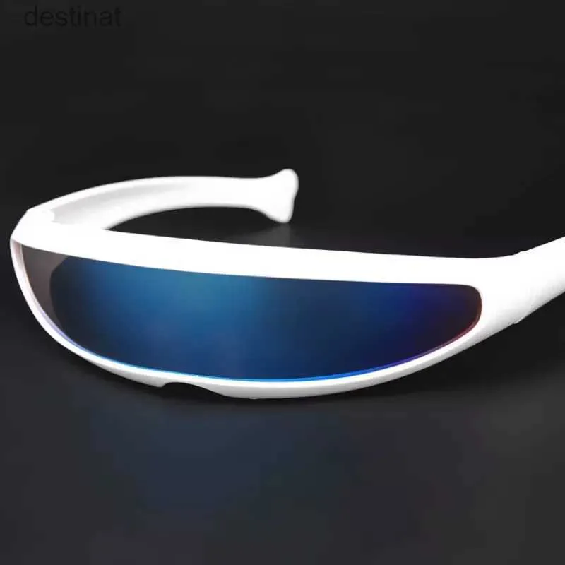 Solglasögon futuristiska smala cyklops Visor Solglasögon Laserglasögon UV400 Personlighet speglade linsdräkt Eglasglasögon Män Glassesl231219