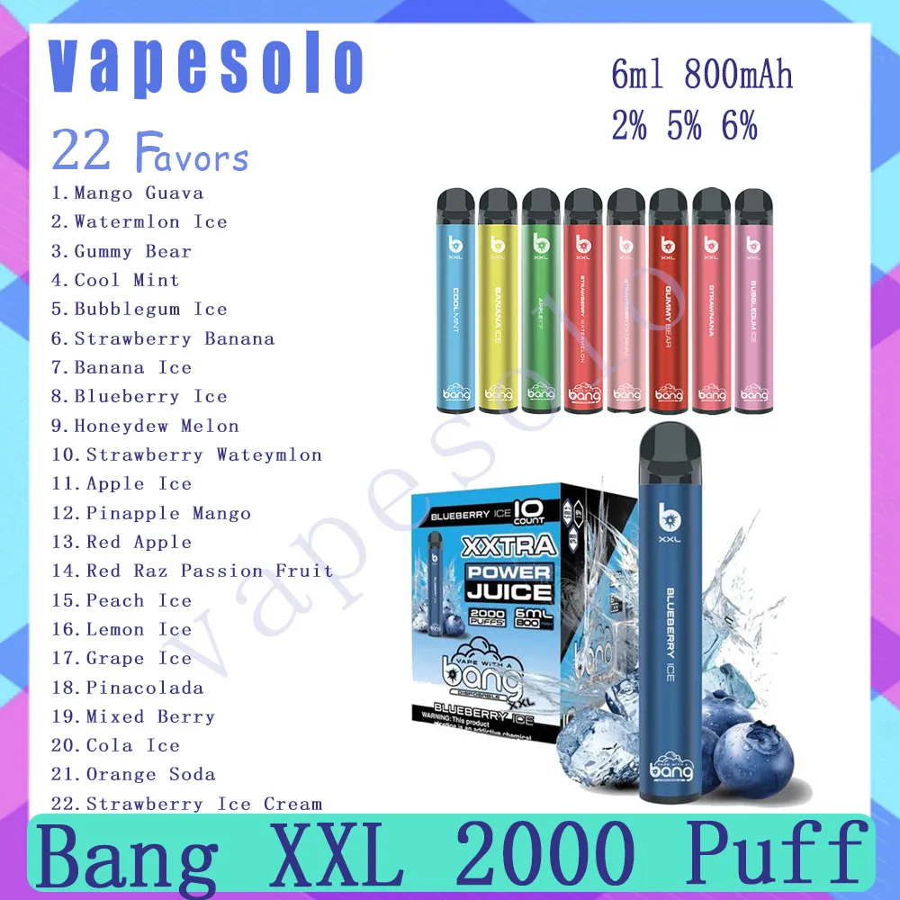 Otantik Bang XXL 2000 Tek Kullanımlık Vape Kalem 6 ML PREFLEEFLE POD 800mAH Şarj Edilebilir Pil Puflar 2K E Sigara 22 Teşer Mevcut