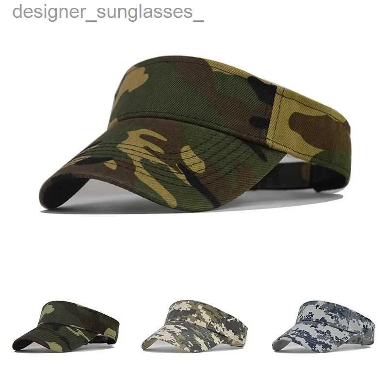 Visors Men's Camouflage Summer Sun Hats Tactical Army Empty Top Visor C Women Adjustable Outdoor Sports Cycling Tennis C Beach HatL231219