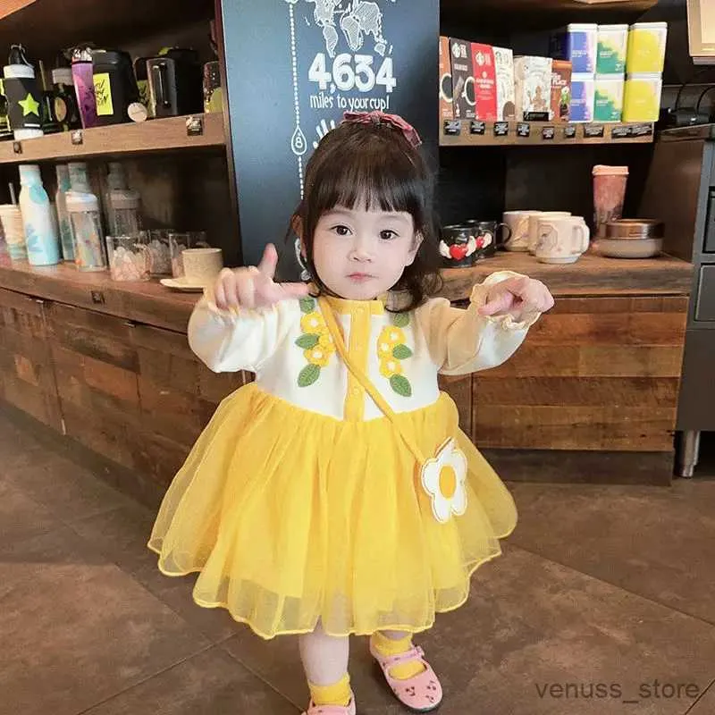 Sukienki dziewczynki jesienne żółte kwiaty koronkowe sukienki kwiatowe lolita dla dzieci dziewczyny swobodne sukienki midi sukienki dla nastolatków na imprezę księżniczki Sundress