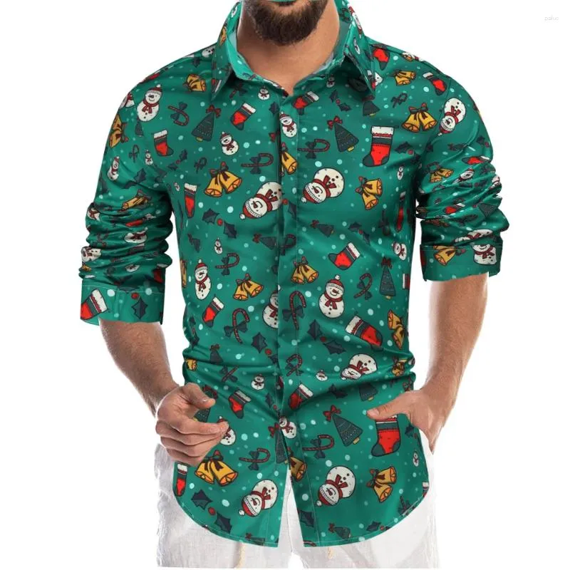 Herren-Freizeithemden, europäische Festivals, für Männer, langärmelig, 3D-Digitaldruck, Herbstqualität, Polyester, pflegeleicht, weihnachtliches, seidiges Hemd