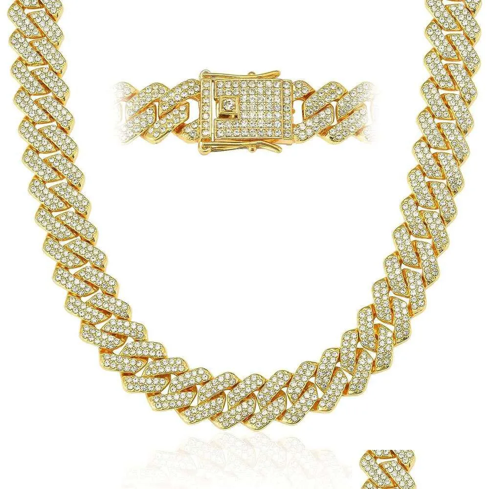 Colares Pingente Mens Cuban Link Chain Miami Colar 18K Gold Sier Diamond Cut Chains para Homens Mulheres Gota Entrega Jóias Pingentes Dhi6L