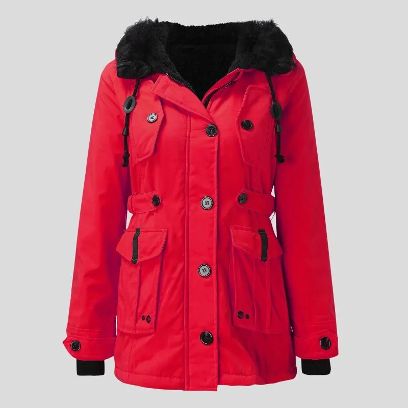 女性用トレンチコート冬の温かい厚いオーバーコート厚を厚くぬいぐるみlinedジャケットアウトウェアフード付きコートを女性用にキルティング