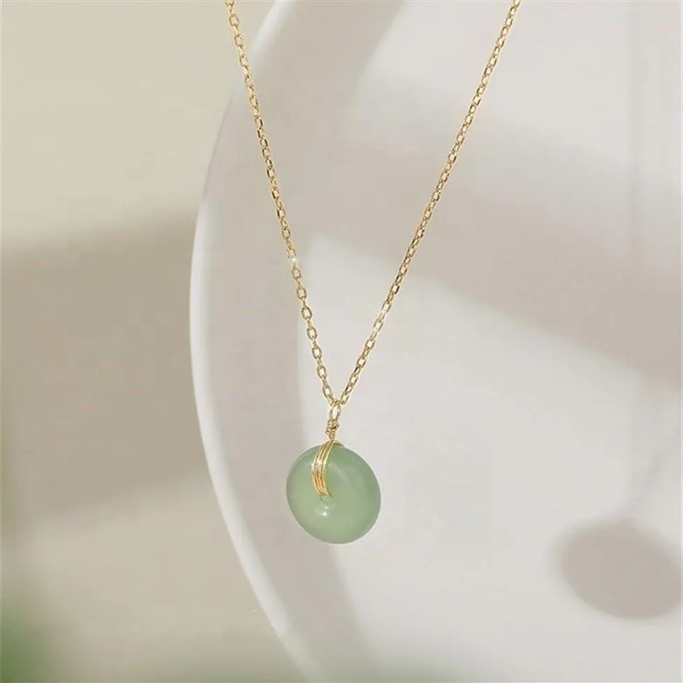 Wholale S925 Gold Plated Sterling Sier Round Jade Pendant Choker Necklace295f