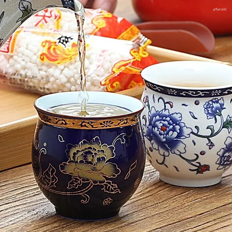 Tazze da tè Tazza in ceramica a doppio strato con isolamento termico. Tazza da tè creativa in porcellana blu e bianca per ufficio