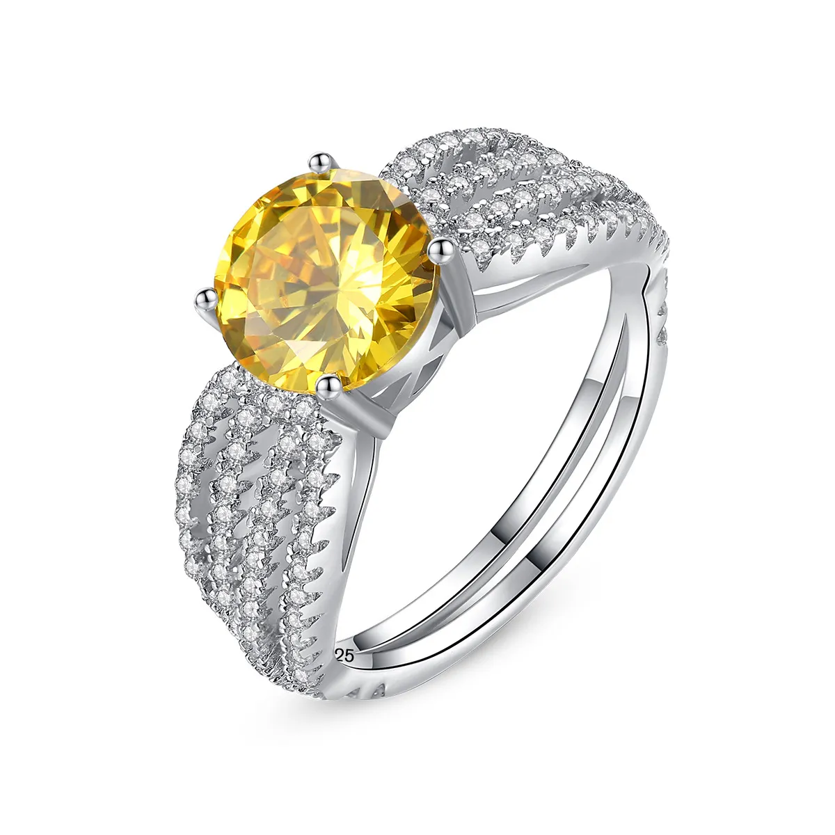 European American Style Yellow Crystal Full Diamond Ring Jewelry Fashion Women