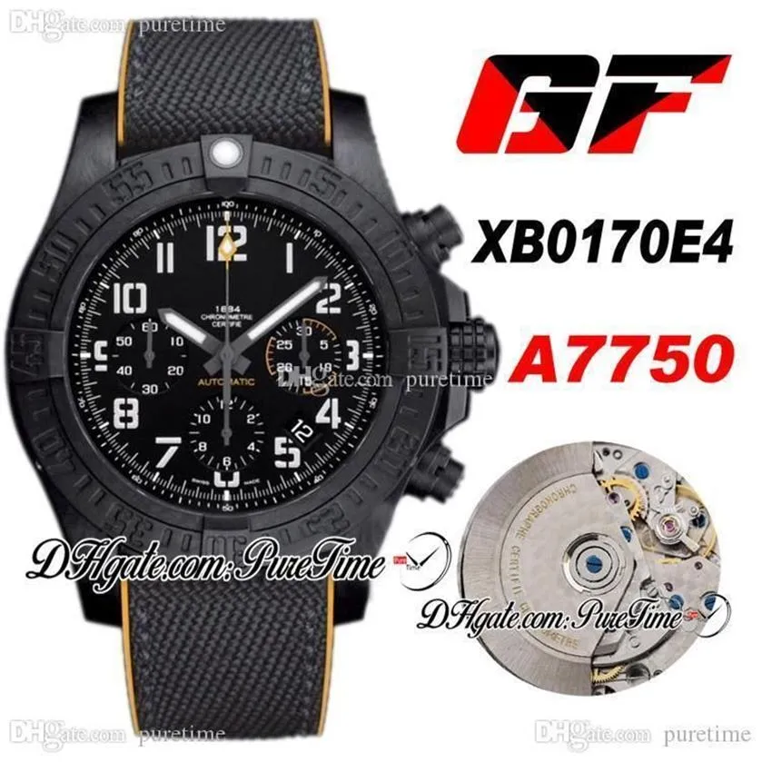 GF XB0170E4 ETA A7750 Cronógrafo Automático Vulcão Polímero Especial Mens Watch PVD Mostrador Preto Nylon Couro PTBL Super Edition Pur270Y