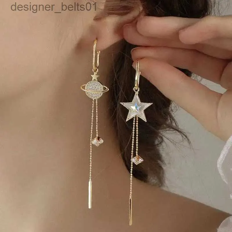 Dangle Kroonluchter Nieuwe Trend Ster Aarde Lange Tassel Dangle Oorbellen Voor Vrouwen Planeet Kristal Verklaring Hanger Oorbellen Bruiloft SieradenL231219