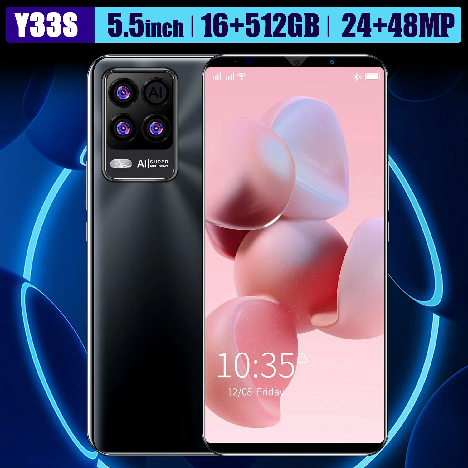 Gränsöverskridande ny ankomst 5.5-tums HD Horisontell skärm Y33S Android Smartphone Utländsk handel Lågpris Mobiltelefon Tillverkare utomlands lager