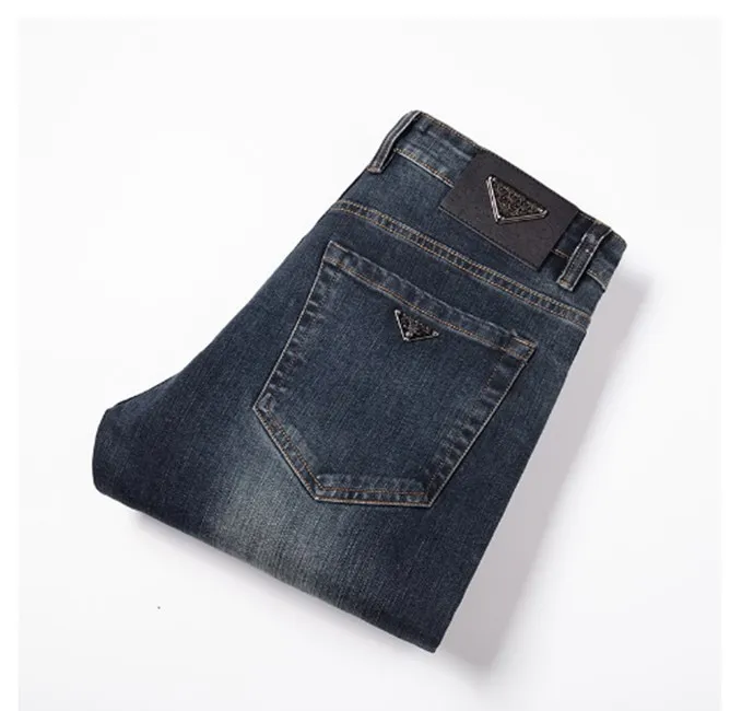 Outono novo masculino rasgado fino ajuste elasticidade jeans reto negócios famoso clássico calças casuais fashiom marca designer jeans