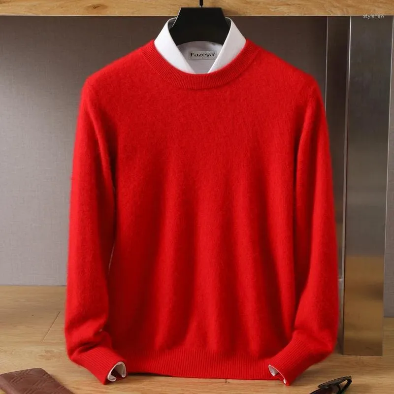 Suéter masculino outono/inverno vison caxemira resistente ao frio roupas gola redonda cor sólida pulôver suéter quente