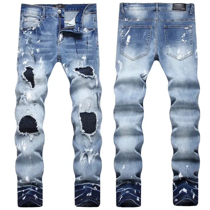 2 nuovi jeans da uomo firmati pantaloni skinny jeans casual di lusso da uomo moda pantaloni slim strappati strappati moto motociclista denim pantaloni hip-hop # 301