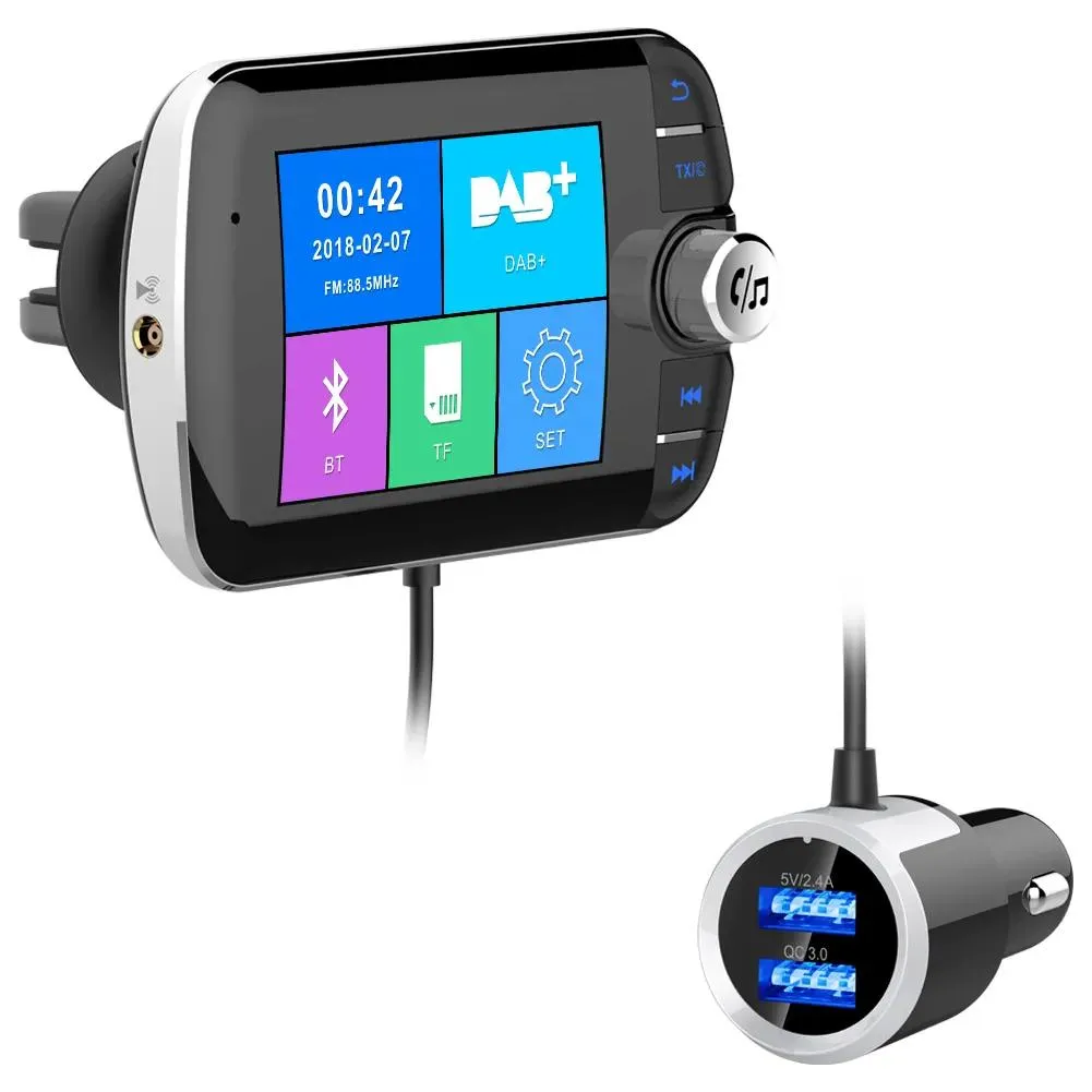 Kit Car Bluetooth FM Modulador DAB DAB Digital Broadcast Telefone QC3 0 CARRO RÁPIDO ADAPTOR DE ÁUDIO DE AUDIO MP3 Player com LCD