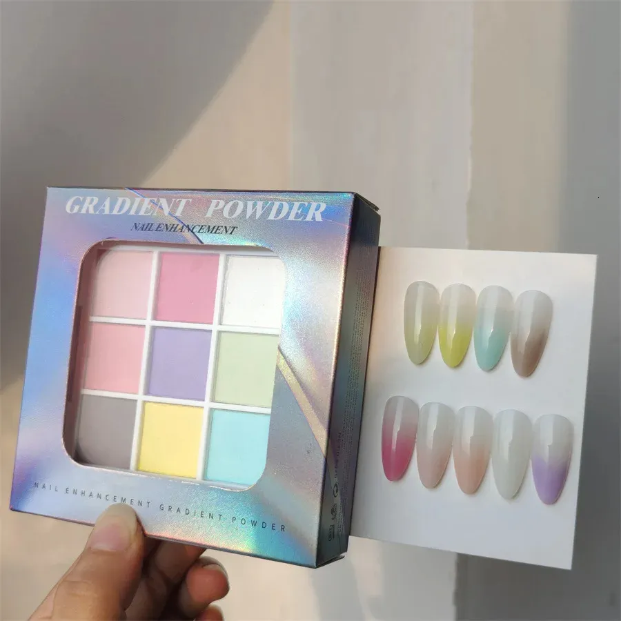 Gradient Powder 9-Color Nail Art Glitter Palette - Solid Shimmer Nail Powders, UV ...