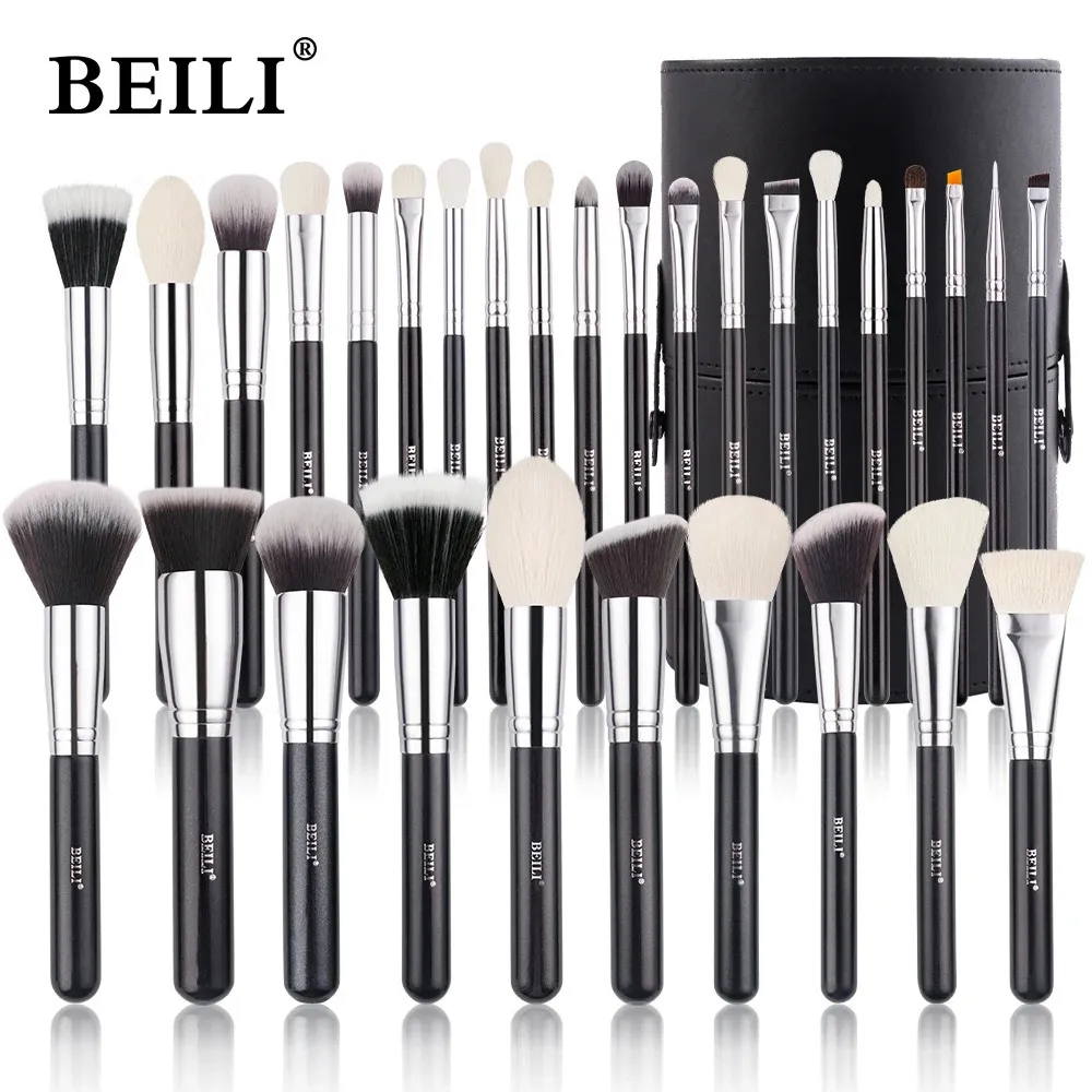 Makeup Brushes BEILI 25/30/42 Pieces Complete Professional Makeup Brushes Set Eye Shadow Foundation Powder Natural Goat Synthetic Hair Black 231218