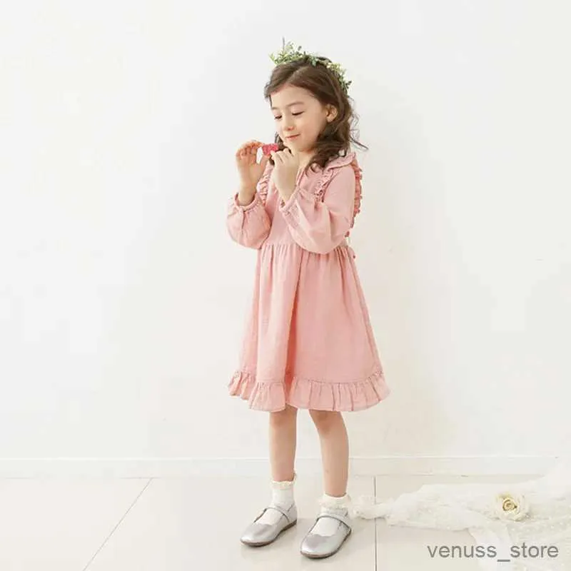 Abiti da ragazza Nuovo arrivo coreano Autunno Autunno Ragazze vestono dolce rosa a maniche lunghe Abbigliamento per bambini per bambini Abito da festa di compleanno casual