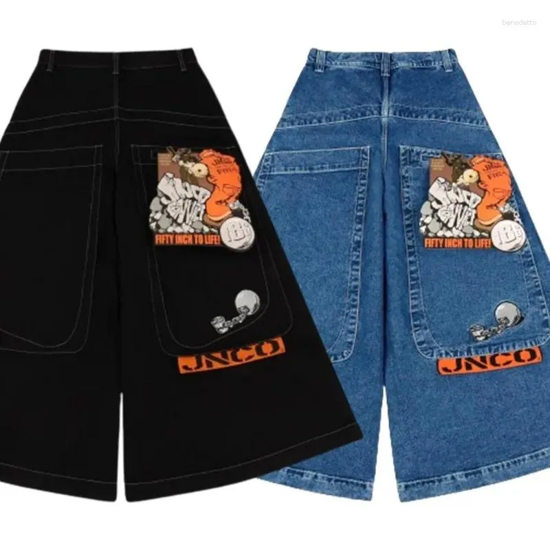 Женские джинсы JNCO Baggy Y2K, уличная одежда в стиле американского хип-хопа с большими карманами в стиле Харадзюку, мужские и женские широкие брюки, готические женские