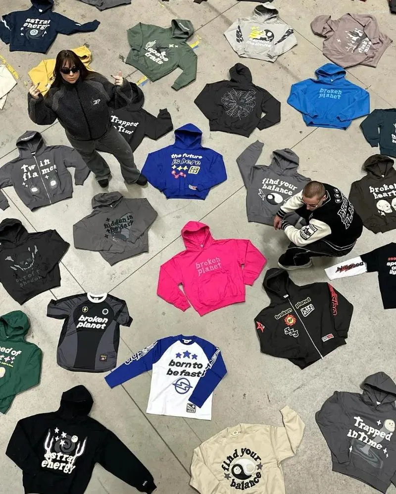 Erkek Hoodies Kırık Gezegen Harajuku çok yönlü moda sokak d desen mektup baskı zipup hoodie y2k erkekler kadınlar rahat kıyafetler