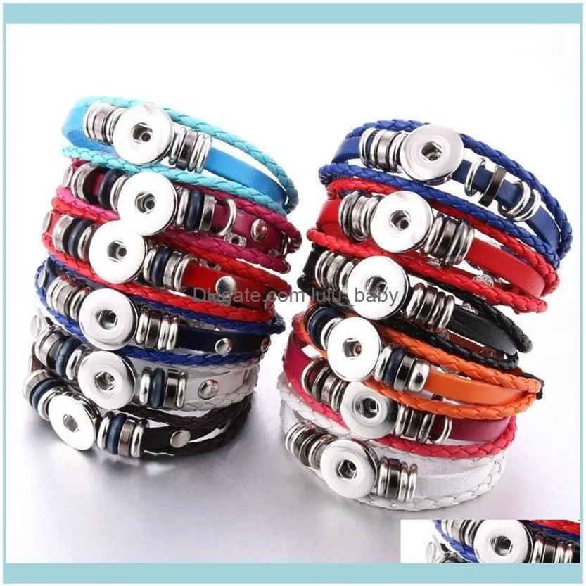 Charme JewelryCharm Pulseiras Botão Snap Pulseira Bangle Couro Retro Handmade Trançado Fit 18mm Botões Jóias1 Entrega Gota 20209T