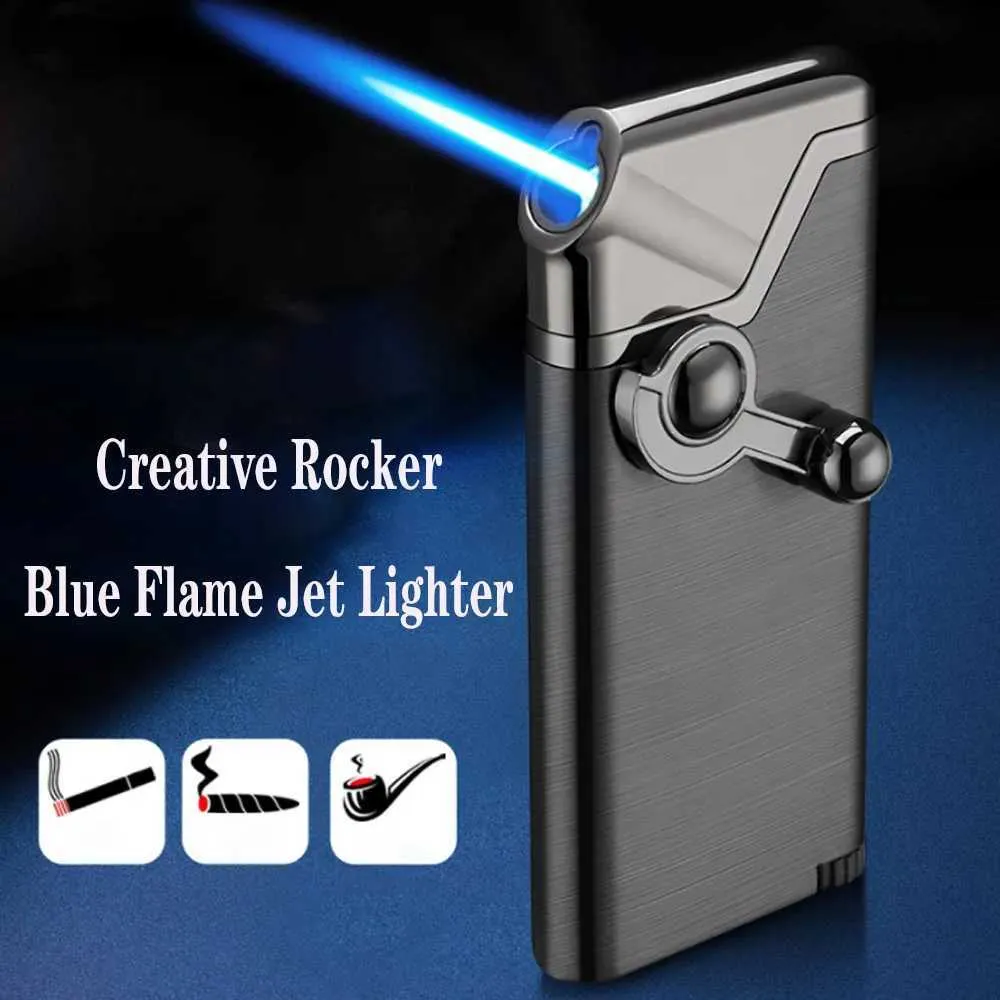 New Windproof Rocker No Gas Lighter Cigar Pipe Jet Lighter Refillable Butane No Gas Lighter Personality Creative Beautiful Gift