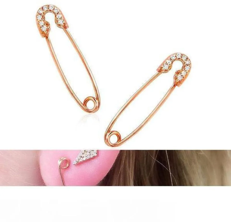 fashion cheap wholesale jewelry simple safety pin ear pave cz safety pin design elegance lovely girl gift fashion earring7656308