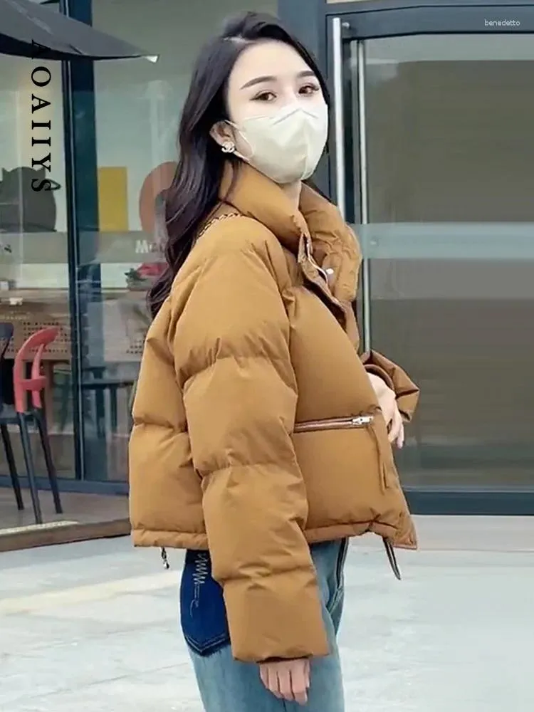 Dames Trenchcoats Winterjassen Voor Dames Jas 2023 Parka's Korte Koreaanse stijl Effen Warme Dikke Opstaande Kraag Bovenkleding Mode Dons